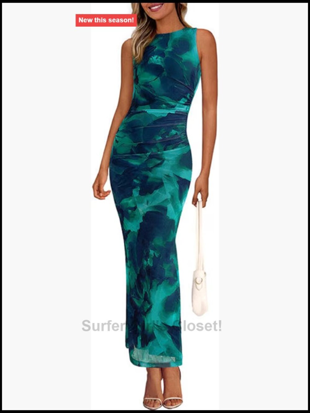 Floral Bodycon Maxi Dress Sleeveless Ruched Formal
